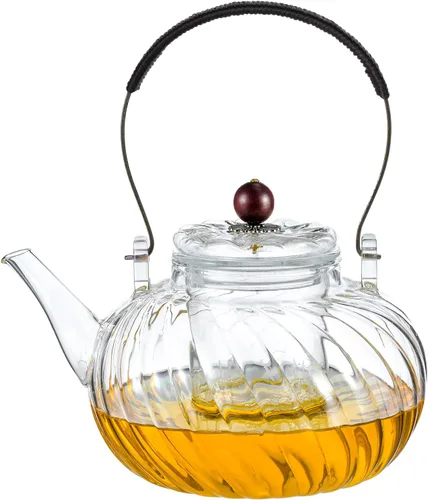 Miniatura 8 de Wlasss 1530 ml/52 oz Tetera grande de vidrio con infusor extraíble, tetera transparente segura para estufa para té de hojas sueltas y té