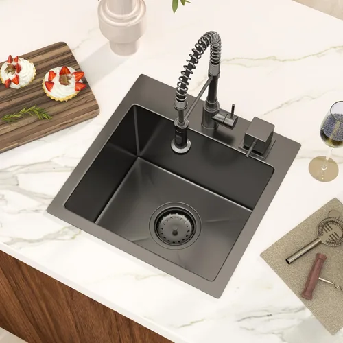 Miniatura 9 de Black Bar Sink Drop in 13x15 Inch Topmount Single Bowl Kitchen Sink Handmade T304 Stainless Steel Wet Bar Sink Outdoor RV Handmade Small Prep Sink