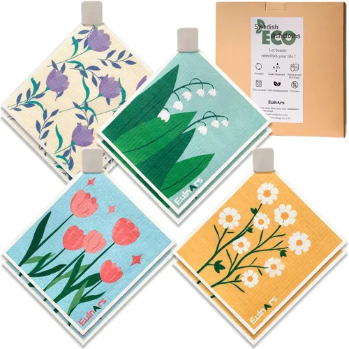 Miniatura 17 de Eulnars - Paños de cocina suecos, 8 unidades, toallas de papel reutilizables con clips, toallas de cocina suecas sin rayar, paños de esponja