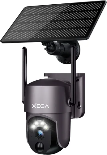 Xega Cámara de seguridad inalámbrica al aire libre 2K 360° PTZ Cámaras de seguridad solar 2.4G WiFi videovigilancia con foco y sirena, visión
