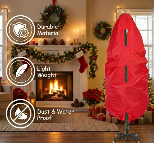 Miniatura 5 de Bolsa de almacenamiento vertical para árbol de Navidad - Se adapta a árboles artificiales de 7 pies y árboles topiarios de Navidad, cubierta Rojo