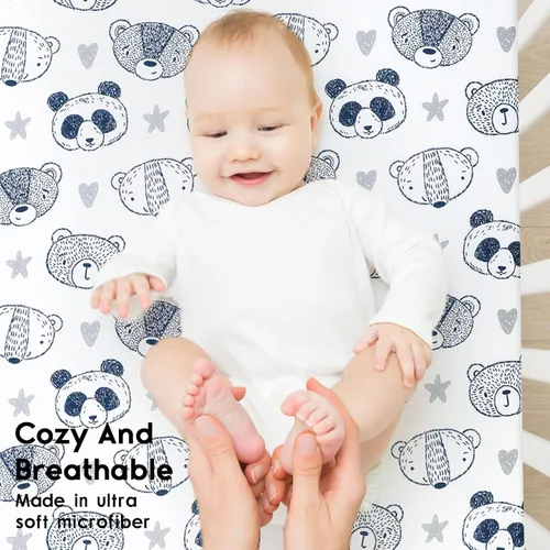 Miniatura 4 de Yoofoss Sábanas para cuna de bebé para niños y niñas, paquete de 2 sábanas bajeras para cuna estándar y colchón de niño pequeño, sábana de Panda