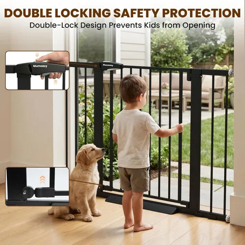 Miniatura 6 de Mumeasy Puerta de bebé de 29.7-46 pulgadas para escaleras, puerta de perro montada a presión para puertas, puerta de cierre automático a través