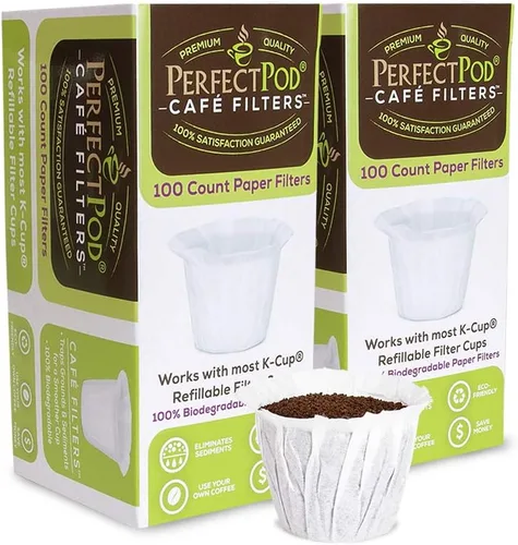 Perfect Pod - Filtros de papel para cápsulas reutilizables K Cup de café - Compatible con todas las marcas, cápsulas rellenables - Filtros de papel