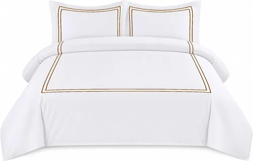 Miniatura 19 de BedDecor Lujoso juego de funda de edredón de algodón egipcio de 400 hilos, 1 pieza con hermoso bordado de 2 rayas