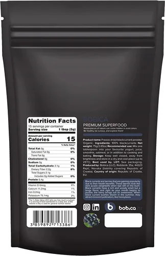 Miniatura 2 de Polvo orgánico de grosella negra de grosellas negras liofilizadas, rico en antocianinas y polifenoles, vitamina C a base de plantas, para batidos