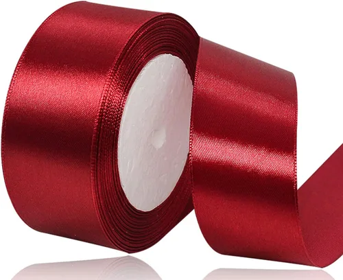 Cinta de satén color burdeos de 1-1/2 pulgadas x 25 yardas, cinta de tela de poliéster de color sólido para envolver regalos, manualidades, hacer