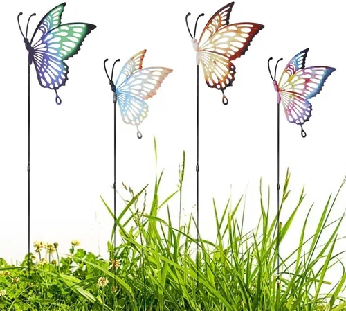 Decoración de estacas de jardín de mariposa de metal para mujeres, adornos de mamá, decoración al aire libre, patio, césped, paquete de 4 unidades