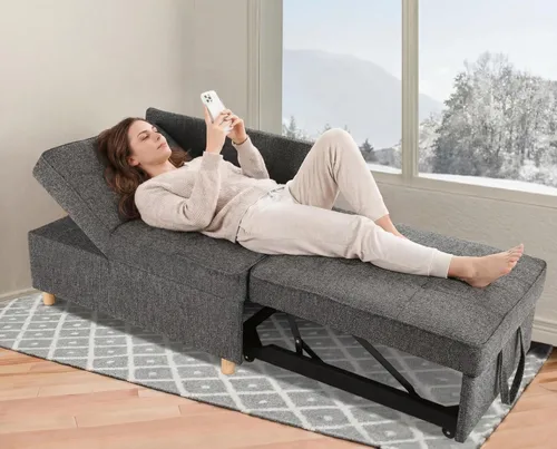 Miniatura 10 de SEJOV Sofá Cama Convertible 4 en 1 Sofás y Sillones, Sofá de 3 Asientos de Tela de Lino con 2 Almohadas Decorativas, Sillón Reclinable Individual