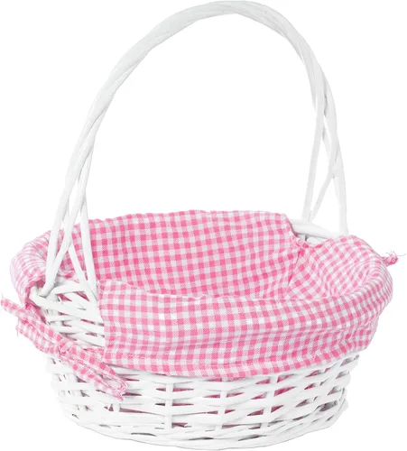 Miniatura 17 de WICKERWISE Cesta de regalo tradicional de sauce redondo blanco con forro a cuadros y asas resistentes, cesta de almacenamiento de aperitivos
