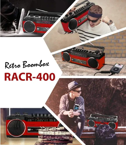 Miniatura 4 de Riptunes Boombox de cassette, Boombox retro Bluetooth, reproductor y grabador de cassette, radio AM/FM/SW-1-SW2 de 4 bandas, USB, SD y entrada Negro