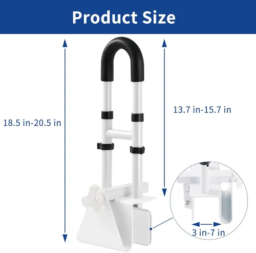 Miniatura 4 de Barra de agarre ajustable para bañera para personas mayores, ajuste de altura de 3 niveles (13.7 a 15.7 pulgadas), se adapta a paredes de bañera