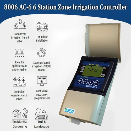 Miniatura 3 de Galcon GAE2S0002U1 8006 AC-6 Controlador de riego de zona de estación de 6 estaciones Aspersor automático, temporizador diario/cíclico, sistema