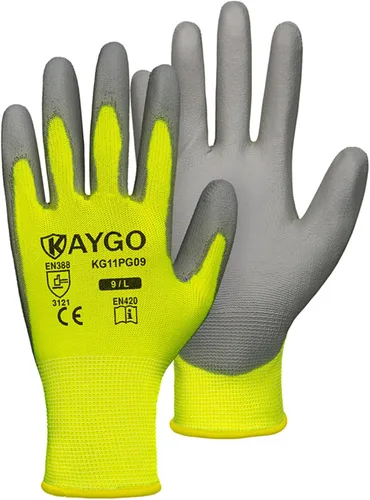 Miniatura 46 de KAYGO KG11PB - Guantes de seguridad con revestimiento delgado de poliuretano, tejido sin costuras, agarre suave en palma y dedos, para trabajo Verde