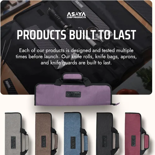 Miniatura 6 de Asaya Bolsa enrollable para cuchillos de chef, 12 bolsillos para cuchillos y utensilios de cocina, nailon ligero, duradero y resistente a las Púrpura