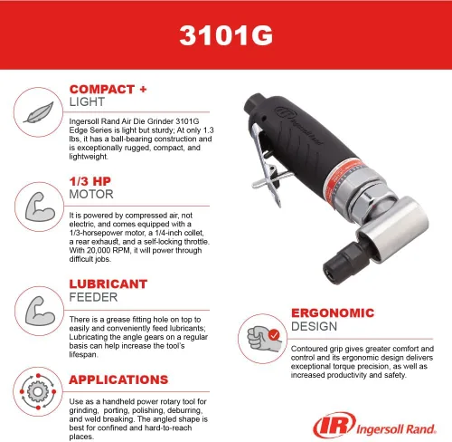 Miniatura 7 de Ingersoll Rand 3101G Edge Series Amoladora Angular Portátil de Matriz de 1/4 de Pulgada con Diseño Liviano