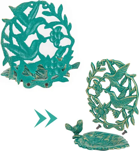 Miniatura 6 de Sungmor Comedero para pájaros de hierro fundido montado en la pared, lindo comedero para colibríes, pequeño baño de agua, comedero para pájaros