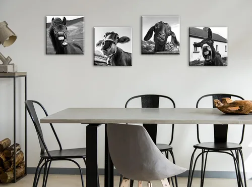 Miniatura 5 de Arte de pared en blanco y negro para pared, diseño de animales, caballos, burros, ovejas, vacas, cuadros divertidos para decoración de dormitorio