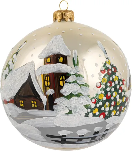 Miniatura 31 de Adorno navideño de capilla azul con soporte, bola de vidrio soplado polaco pintada a mano, bola extra grande de 8 pulgadas/200mm, adorno de fe eterna