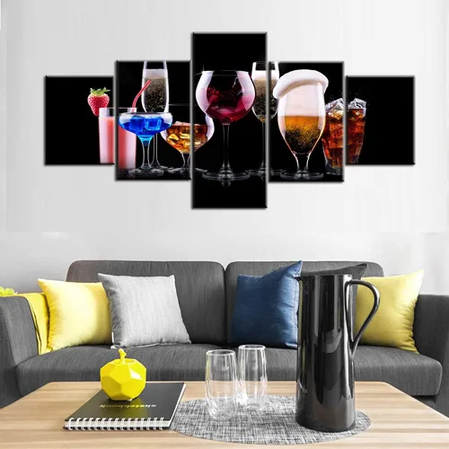 Miniatura 10 de TUMOVO - 5 cuadros de vino tinto con impresión de alta definición sobre lienzo.