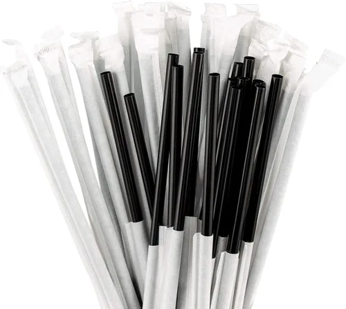 Miniatura 4 de DuraHome Pajitas de plástico negras envueltas individualmente, paquete de 1000 popotes de 8 pulgadas, sin BPA, popotes desechables estilo Negro