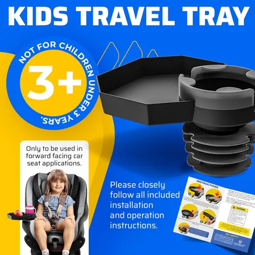 Miniatura 7 de Bandeja de viaje para niños, base grande, bandeja para asiento de automóvil y portavasos de automóvil, bandeja para aperitivos, entretenimiento