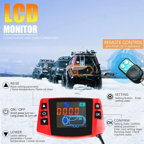 Miniatura 6 de WAYSKA - Calentador de aire diésel de 12 V, 1.3 galones, 2 kW, silenciador, calentador de estacionamiento diésel con termostato LCD y control remoto