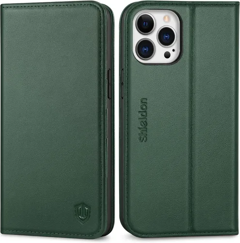 Miniatura 11 de SHIELDON Funda para iPhone 13 Pro Max 5G, Funda de Cartera de Cuero Genuino Magnética Folio a Prueba de Golpes con Soporte Kickstand Portador