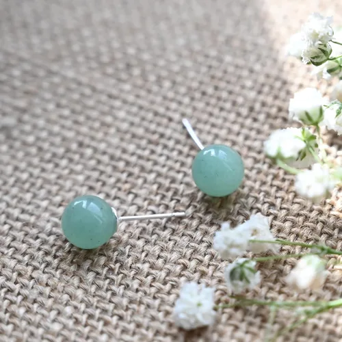 Miniatura 2 de Jade Earrings Studs, Green Jade Earrings for Women, 925 Sterling Silver Stud Earrings for Sensitive Ears, Jade Jewelry for Women & Men