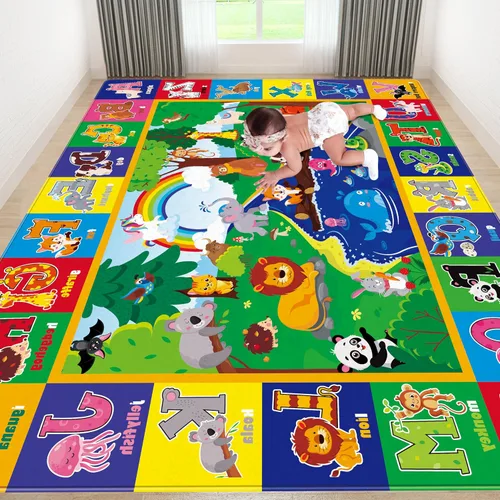 Alfombra de juego para bebé para piso, alfombra de gateo de 6 pies 7 pulgadas x 9 pies, alfombra de juego para bebés de superficie suave, no tóxica,