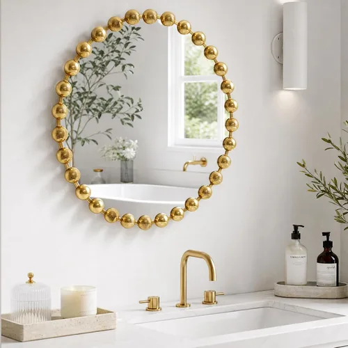 Madison Park Espejo Redondo, Espejo Circular con Marco de Metal de 36 Pulgadas, Arte Decorativo de Pared Montado para Colgar en Entrada, Baño, Dorado