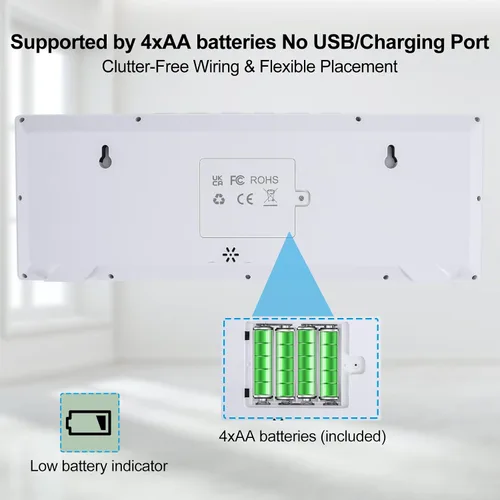 Miniatura 6 de Reloj de pared digital grande de 14.5 pulgadas, funciona con pilas con números gigantes, DST automático, día, fecha, alarma, temperatura para sala