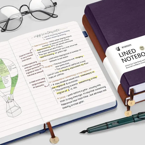 Miniatura 5 de Winkooy Cuaderno rayado, 366 páginas, 100 g/m² cuadernos con tapa dura de cuero para escribir, cuaderno clásico rayado A5 grueso para la universidad