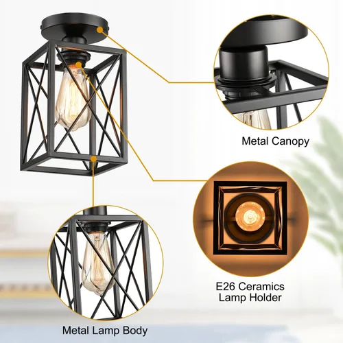 Miniatura 5 de Lámparas de techo de montaje empotrado, accesorios de iluminación de pasillo negros para techo, rústicas, de granja, con marco de metal negro