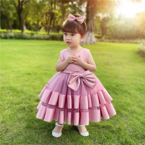 Miniatura 3 de 3M-6T Vestido de Concurso con Volantes de Encaje sin Espalda para Bebé Niña Vestido Tutú para Niña Pequeña Vestidos de Fiesta de Tul con Flores
