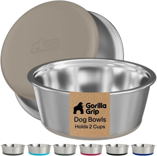 GORILLA GRIP Tazones para perros, acero inoxidable 304 de grado alimenticio, con capacidad para 2 tazas cada uno (16 onzas líquidas) para alimentos