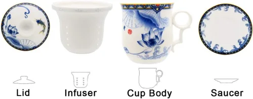 Miniatura 2 de Taza de té de porcelana con tapa de infusor y juegos de platillos Taza de café de cerámica china Jingdezhen Taza de té de hoja suelta Sistema
