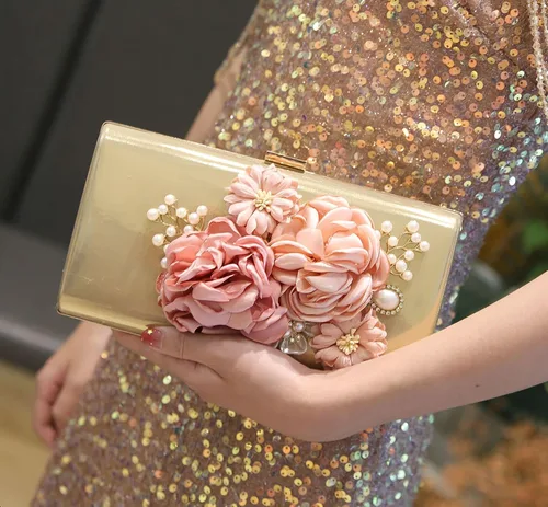 Miniatura 6 de Comeon Bolso de mano floral para mujer, bolso de noche de flores, elegante bolso de banquete, bolso de fiesta de dama para banquetes de boda