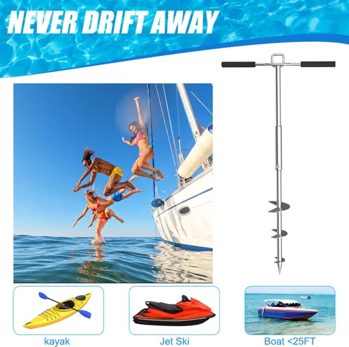 Miniatura 4 de Anclaje de arena para barco, 34 pulgadas/46 pulgadas, anclajes de arena PWC de acero inoxidable 316, ideales para pontón, kayak jet ski se mantiene
