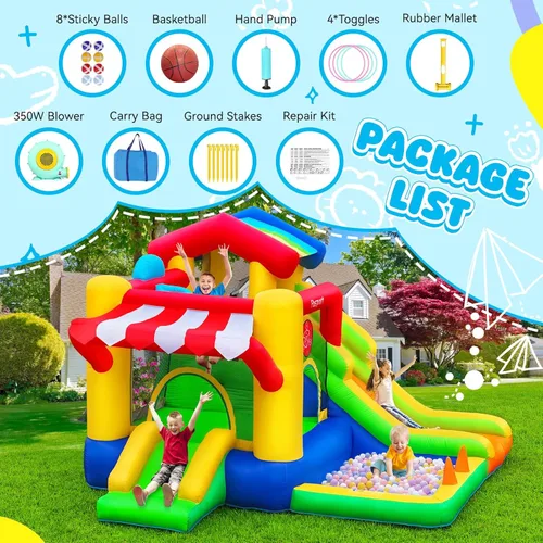 Miniatura 4 de FBSPORT - Castillo inflable con tobogán para niños, casa hinchable para saltar con soplador de aire, para interiores y exteriores, con fosa