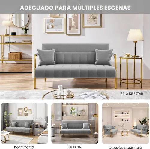 Miniatura 6 de Yaheetech Sofá moderno de 56.5 pulgadas de ancho, sofá pequeño de tela de terciopelo de lujo con brazos y patas de metal dorado para sala de estar