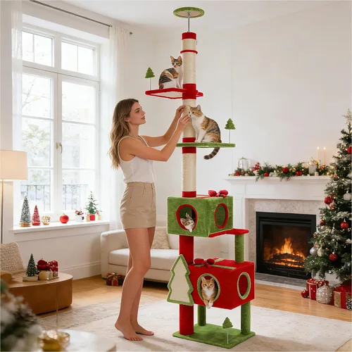 Miniatura 14 de PEQULTI - Árbol para gatos de 53 pulgadas para interiores, condominio grande, postes de rascado de sisal, hamaca y percha, diseño de cactus fresco
