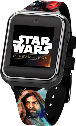 Accutime Star Wars - Reloj inteligente con pantalla táctil de aprendizaje educativo negro para niños, niñas, cámara selfie, alarma, calculadora y