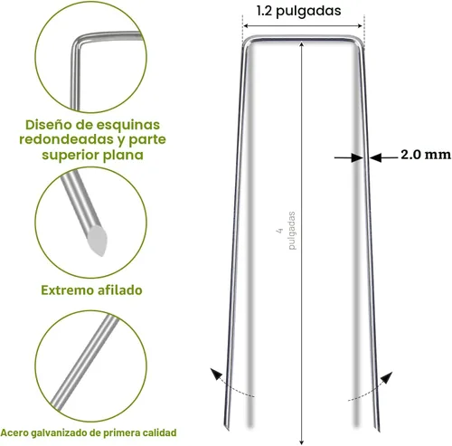 Miniatura 2 de Whonline Paquete de 75 grapas de paisaje de 4 pulgadas, estacas de jardín galvanizadas en forma de U SOD para paisajismo, grapas de tierra
