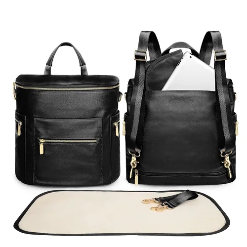 Miniatura 2 de miss fong Bolsa de pañales Mochila para pañales de bebé, bolsa de pañales de cuero grande Mochila y bolsa cruzada