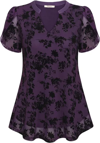 Miniatura 4 de Bebonnie Blusas de verano con volantes de manga corta para mujer, blusas elegantes florales