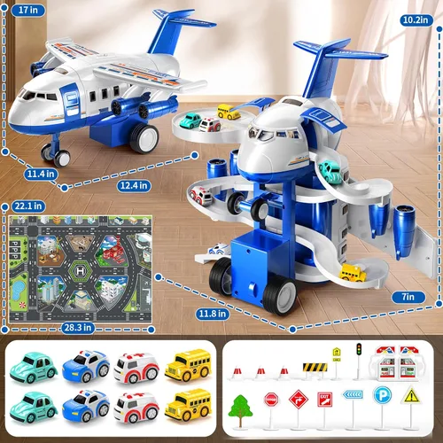 Miniatura 6 de MSKOLER Juguetes de avión para niños de 2 a 4 años – Pistas de carreras de autos de juguete para niños de 3 a 5 años con 8 juguetes de coche