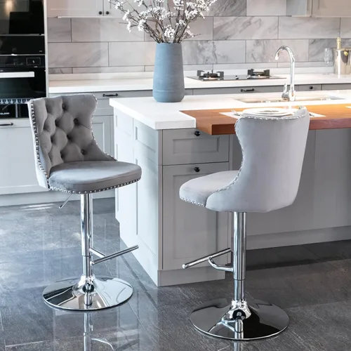 Miniatura 14 de Polibi Taburetes de bar giratorios, 2 piezas, altura del asiento ajustable de 25 a 33 pulgadas, sillas de bar tapizadas modernas con botón copetudo