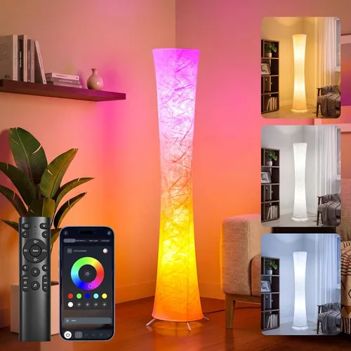 Lámpara de pie RGB, lámpara LED inteligente que cambia de color, sincronización de música, control remoto por aplicación, lámpara de pie de 157 cm