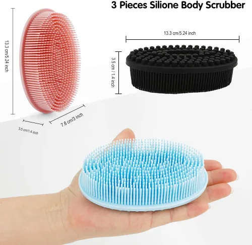 Miniatura 3 de Paquete de 3 unidades de esponja de silicona suave, exfoliante corporal de silicona suave, cepillo corporal de silicona para baño y ducha